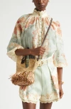 Zimmermann Goldentime Large Embellished Leather-trimmed Fringed Raffia Tote In Brown