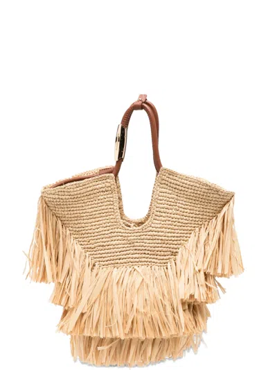 Zimmermann Small Goldentime Fringe Tote Bag In Neutral