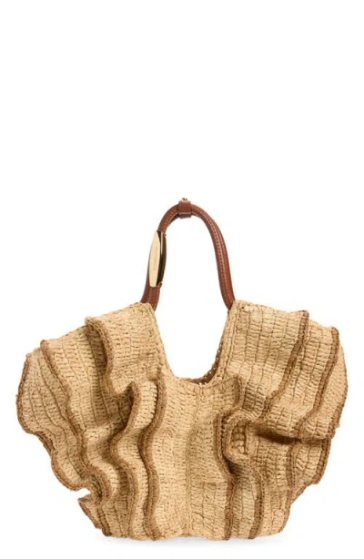 Zimmermann Small Goldentime Ruffled Tote In Brown