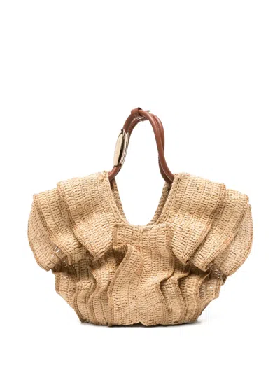 Zimmermann Goldentime Small Ruffle Tote In Brown