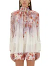Zimmermann Crush Pleated Floral-print Crepon Blouse In Multicolour