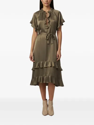 Pre-owned Zimmermann Smocked Flutter-sleeve Midi Dress In Green