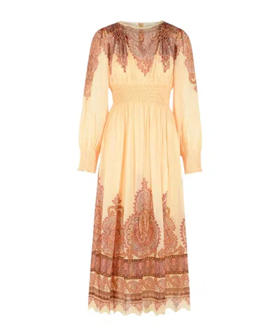 Zimmermann Ascent Smocked Printed Georgette Midi Dress In Multi