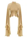 Zimmermann Smocked Ruffled Blouse In Neutral