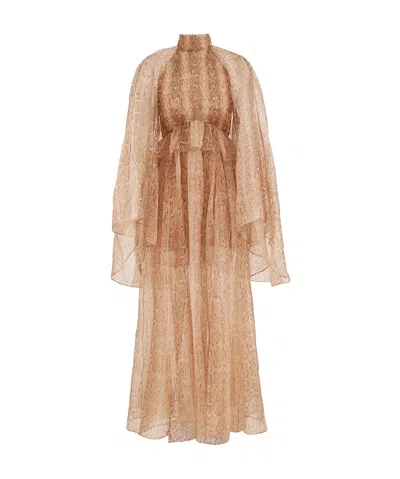 Zimmermann Snake-print Maxi Dress In Brown