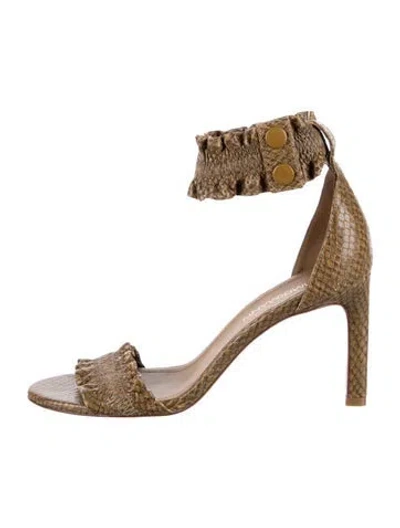 Pre-owned Zimmermann Snakeskin Animal Print Slingback Sandals In Brown