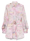Zimmermann Short Printed Jacket Dress With Belted Waist In Multi
