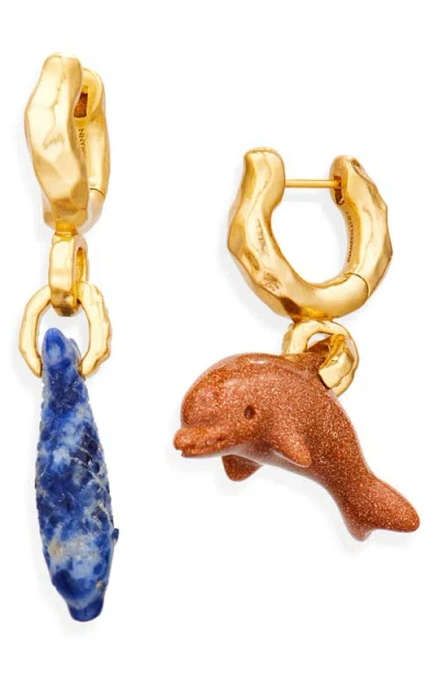 Zimmermann Solara Mismatched Drop Huggie Hoop Earrings In Gold