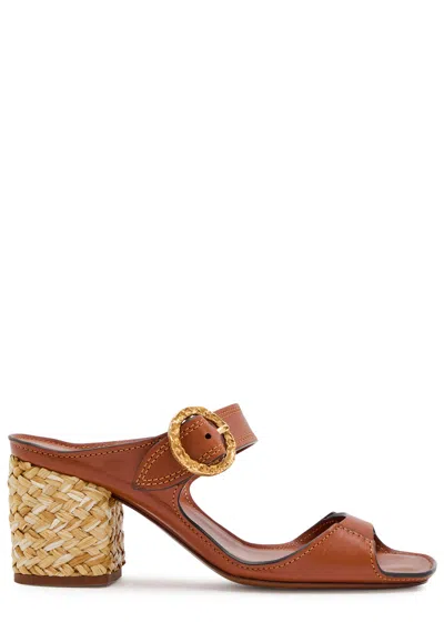 Zimmermann Solena 65 Leather And Raffia Mules In Multi