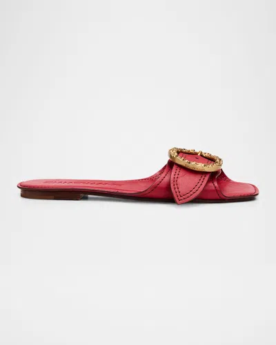 Zimmermann Solena Leather Flat Slide Sandals In Red