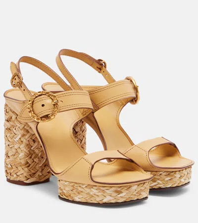 Zimmermann Solena Raffia-trimmed Leather Platform Sandals In Neutral