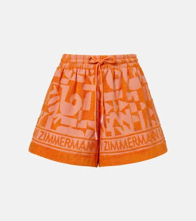 Zimmermann Solstice Cotton Terry Shorts In Orange