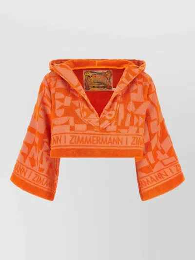 Zimmermann Solstice Cropped Hooded Jacket Wide Sleeves In Orange