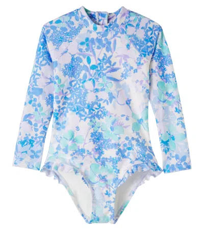 Zimmermann Solstice Floral Rashguard Swimsuit In Blue