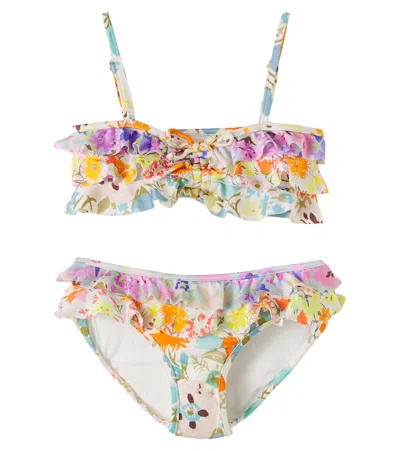Zimmermann Kids' Solstice Floral Ruffle Bikini In Multi