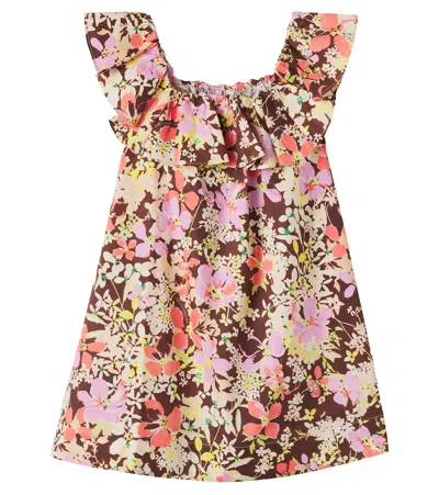 Zimmermann Solstice Floral Ruffled Cotton Dress In Brown