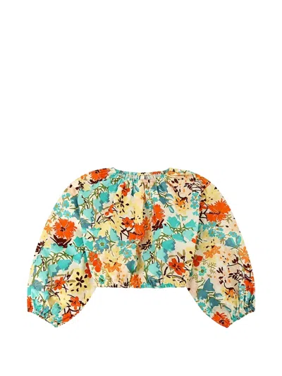 Zimmermann Kids' Solstice Floral-print Cropped Top In Multi