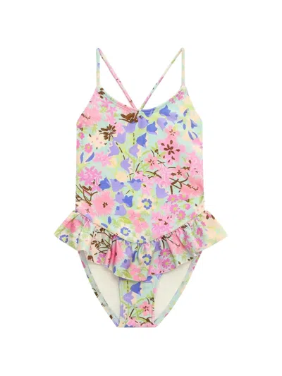 Zimmermann Kids' Solstice Floral-print Ruffled Swimsuit In Multi