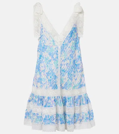 Zimmermann Solstice Lantern Floral Cotton Minidress In Blue