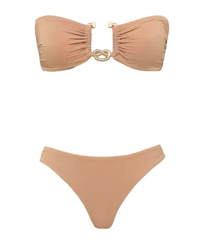 Zimmermann Solstice Metallic Trim Bikini In Brown