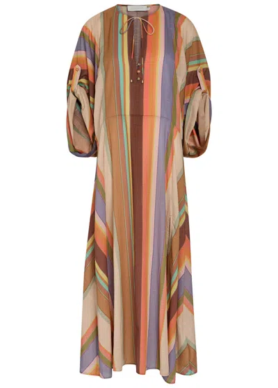 Zimmermann Solstice Striped Cotton Tunic Midi Dress In Brown