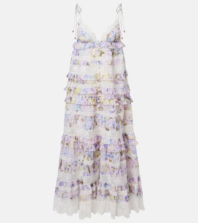 Zimmermann Solstice Tiered Floral Cotton Midi Dress In White