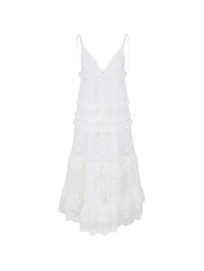 Zimmermann Solstice Tiered Midi Dress In White