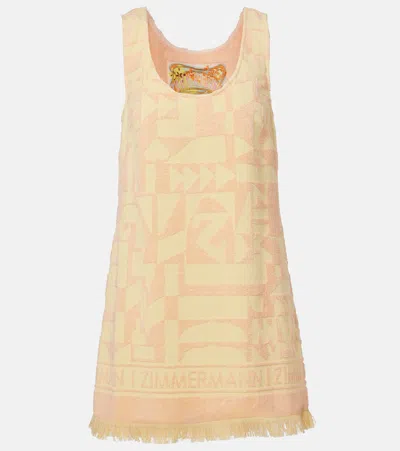 Zimmermann Solstice Logo-jacquard Fringed Cotton-terry Mini Dress In Yellow