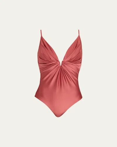 Zimmermann Solstice Tuck Plunge One-piece Swimsuit In Multi