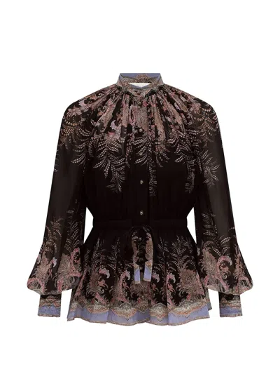 Zimmermann Sophisticated Cuffed Mini Top With Self-tie Waist In Black