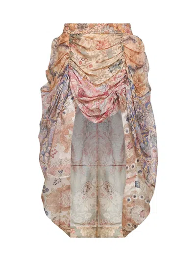 Zimmermann Spliced Floral Silk-linen Skirt In Multicolor