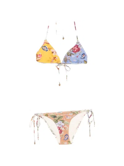 Zimmermann Spliced Print Bikini In Neutral