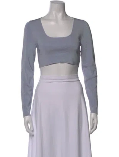 Pre-owned Zimmermann Square Neckline Long Sleeve Crop Top In Blue