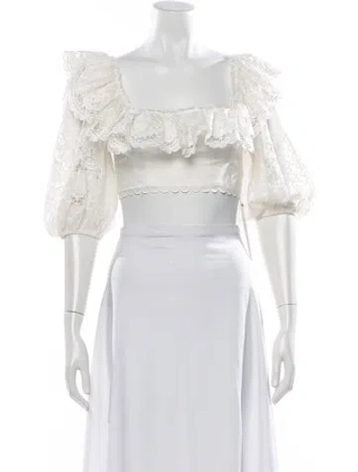 Pre-owned Zimmermann Square Neckline Three-quarter Sleeve Blouse In White