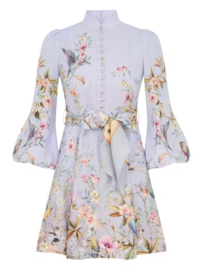 Zimmermann Stand Collar Dress With Removable Scarf Belt - Size 0 In Blue