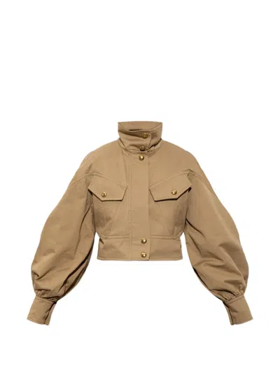 Zimmermann Stand-collar Puff-sleeve Jacket In Brown