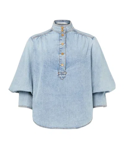 Zimmermann Stand-up Collar Denim Blouse In Blue