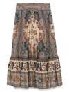Zimmermann Womens Blue Cream Indienne Ascension Tiered Silk Midi Skirt Xs