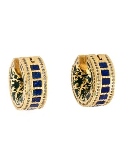 Pre-owned Zimmermann Stone, Crystal & Enamel Huggie Earrings In Clear/green