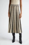 Zimmermann Story 1 Striped Pleated Metallic Stretch-knit Midi Skirt In Multi