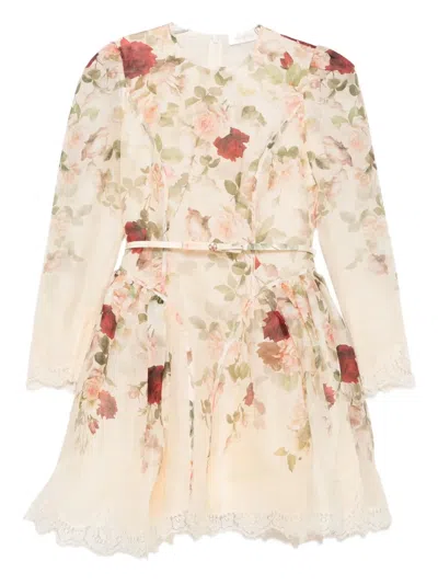 ZIMMERMANN STORY FLORAL LACE-TRIMMED MINI DRESS