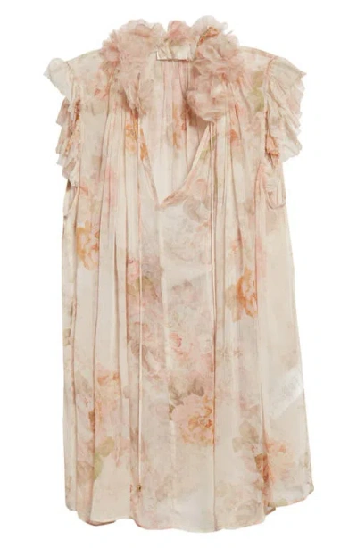 Zimmermann Story Frilled Cap Sleeve Top In Cream Rococo Floral