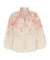 Zimmermann Illuminate Pleated Floral-print Linen And Silk-blend Blouse In Nude