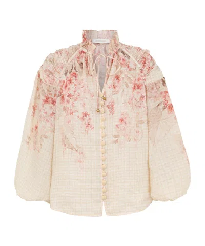 Zimmermann Illuminate Drawn Blouse With Floral Print In Neutral