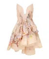 Zimmermann Illuminate Draped Floral-print Linen And Silk-blend Mini Dress In Nude