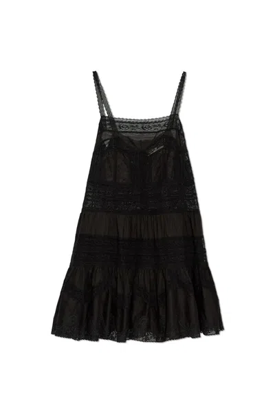Zimmermann Halliday Cotton Lace Trim Mini Dress In Black
