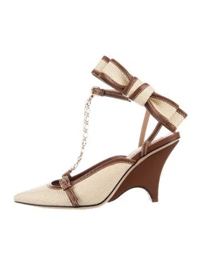 Pre-owned Zimmermann Straw Patterned T-strap Pumps In Neutrals