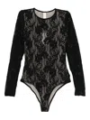Zimmermann Fitted Black Lace Bodysuit With Floral Design And Inset Jelly Ribbon In Black