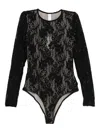 Zimmermann Fitted Black Lace Bodysuit With Floral Design And Inset Jelly Ribbon In Black