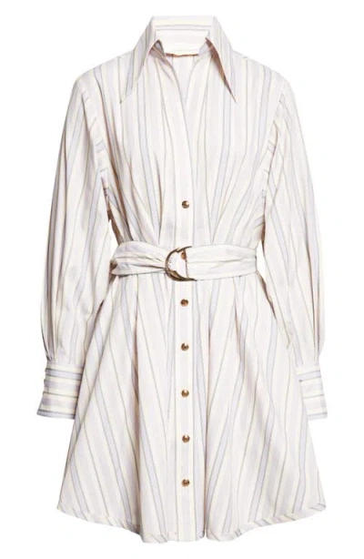 Zimmermann Stripe Tuck Long Sleeve Mini Shirtdress In Neutral